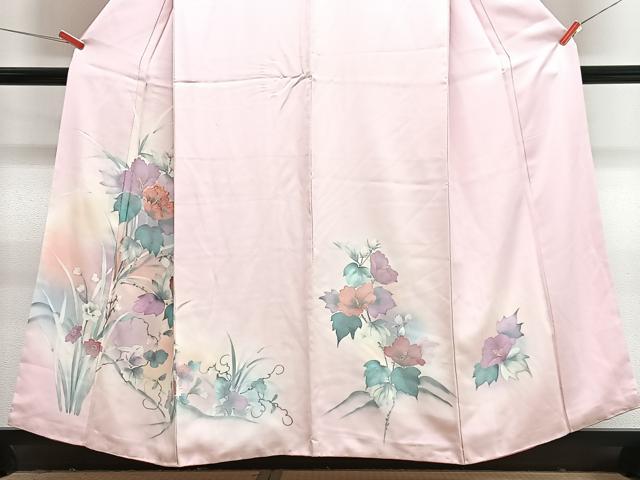 平和屋着物■訪問着　手描き　刺繍　草花文　暈し染め　正絹　逸品　CABJ8041xe