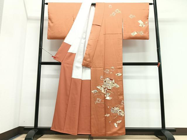 平和屋着物■訪問着　刺繍　文箱花文　金彩　正絹　逸品　CABJ8044xe