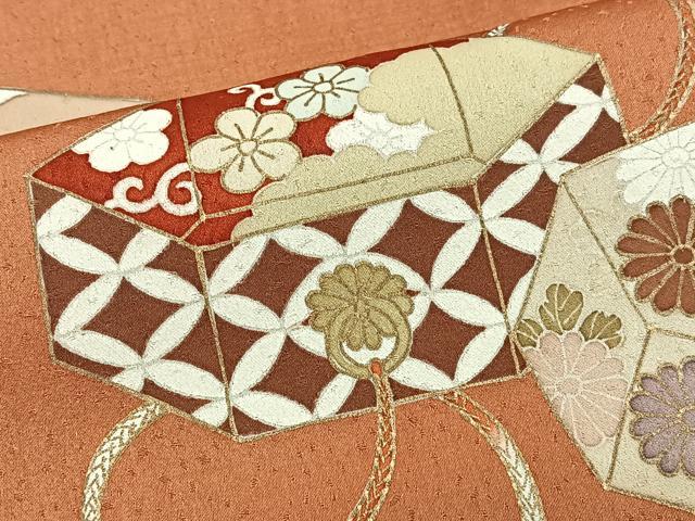平和屋着物■訪問着　刺繍　文箱花文　金彩　正絹　逸品　CABJ8044xe