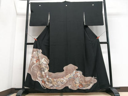 平和屋着物■豪華黒留袖　駒刺繍　飛鶴吉祥花文　金彩　正絹　逸品　CABJ8046xe