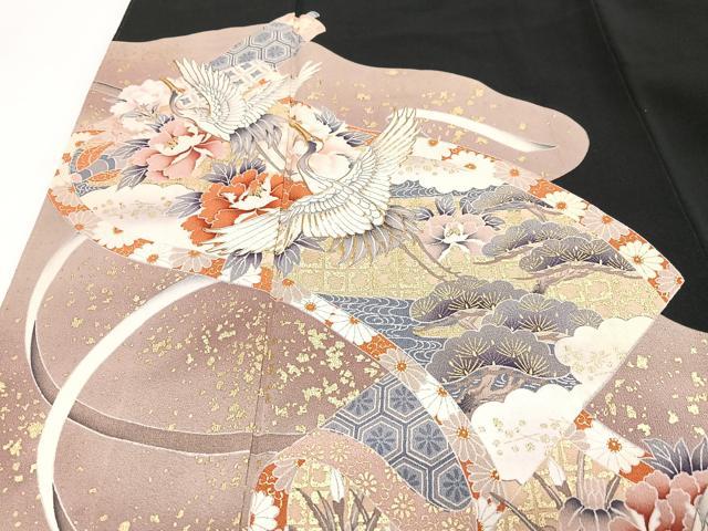 平和屋着物■豪華黒留袖　駒刺繍　飛鶴吉祥花文　金彩　正絹　逸品　CABJ8046xe