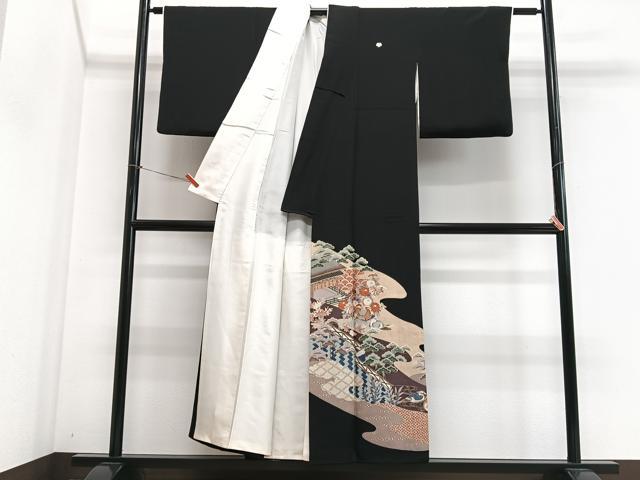 平和屋着物■豪華黒留袖　駒刺繍　鴛鴦風景松文　金彩　正絹　逸品　CABJ8047xe