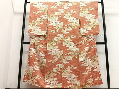 平和屋着物■小振袖　二尺袖　立波草花文　正絹　逸品　CABJ8049xe