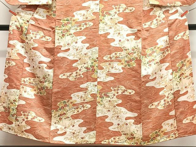 平和屋着物■小振袖　二尺袖　立波草花文　正絹　逸品　CABJ8049xe