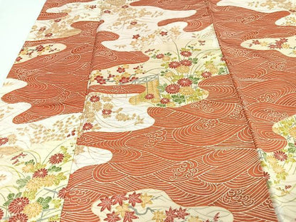平和屋着物■小振袖　二尺袖　立波草花文　正絹　逸品　CABJ8049xe