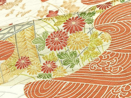 平和屋着物■小振袖　二尺袖　立波草花文　正絹　逸品　CABJ8049xe