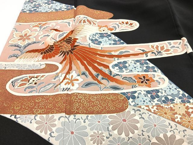平和屋着物■豪華黒留袖　駒刺繍　鳳凰花文　金彩　正絹　逸品　CABJ8052xe
