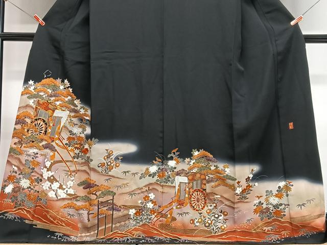 平和屋着物■豪華黒留袖　作家物　駒刺繍　御所車花文　暈し染め　金彩　正絹　逸品　CABJ8053xe