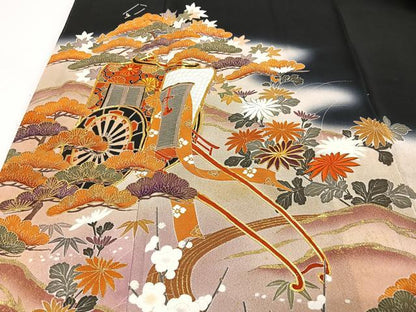 平和屋着物■豪華黒留袖　作家物　駒刺繍　御所車花文　暈し染め　金彩　正絹　逸品　CABJ8053xe