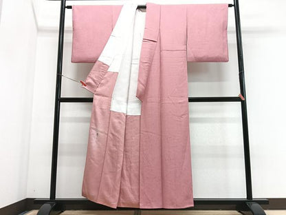 平和屋着物■上質な色無地　舞花地紋　紅梅色　正絹　逸品　CABJ8055xe