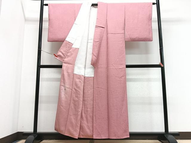 平和屋着物■上質な色無地　舞花地紋　紅梅色　正絹　逸品　CABJ8055xe