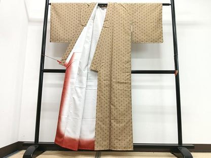 平和屋着物■上質な小紋　麻の葉文様　洗える着物　未使用　CABJ8062xe