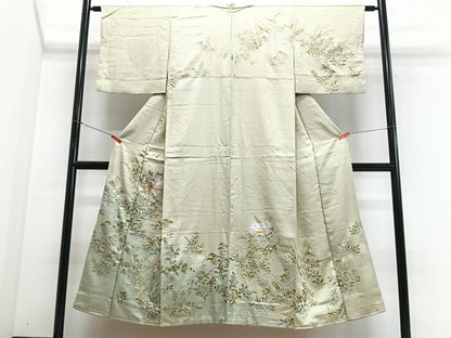 平和屋着物■訪問着　刺繍　草花文　暈し染め　金銀彩　正絹　逸品　CABJ8073xe