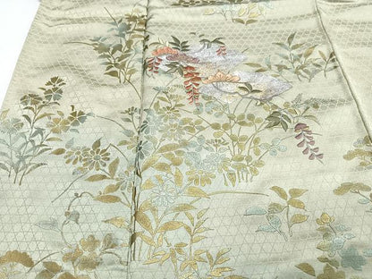 平和屋着物■訪問着　刺繍　草花文　暈し染め　金銀彩　正絹　逸品　CABJ8073xe