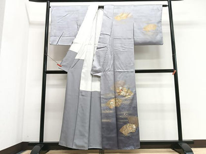 平和屋着物■訪問着　刺繍　地紙草花文　暈し染め　金彩　松坂屋扱い　正絹　逸品　CABJ8074xe