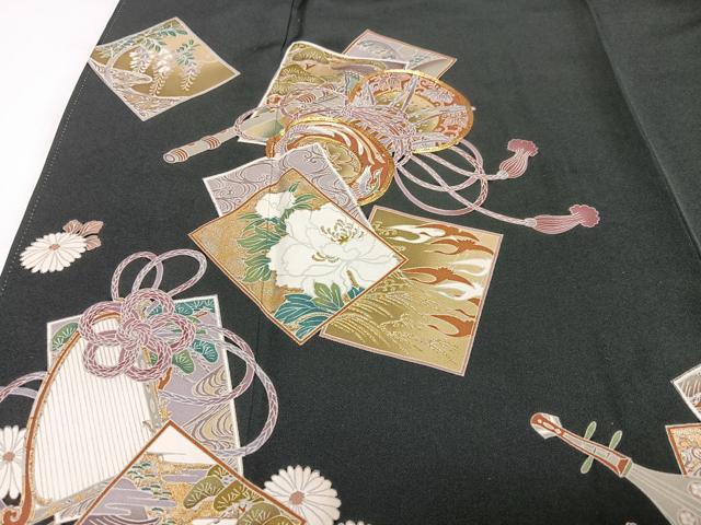 平和屋着物■豪華黒留袖　駒刺繍　色紙花車文　金彩　正絹　逸品　CABJ8076xe