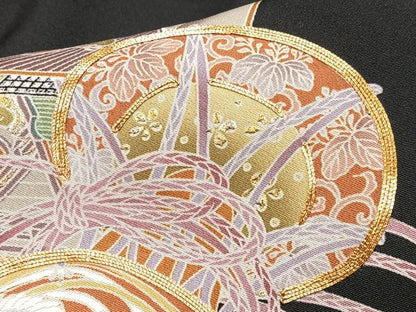 平和屋着物■豪華黒留袖　駒刺繍　色紙花車文　金彩　正絹　逸品　CABJ8076xe