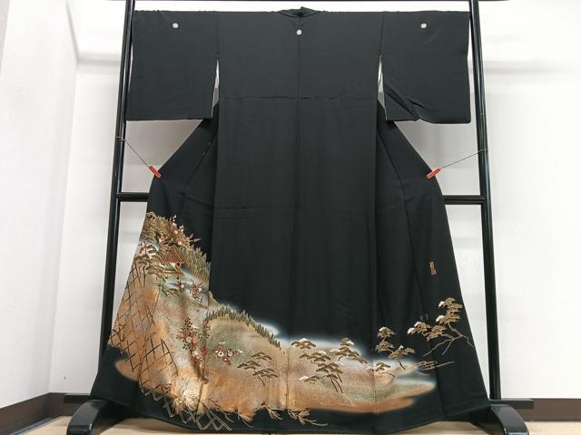 平和屋着物■五代 歌舞伎役者　坂東八十助　黒留袖　駒刺繍　衣の年輪　暈し染め　金彩　正絹　逸品　CABJ8078xe
