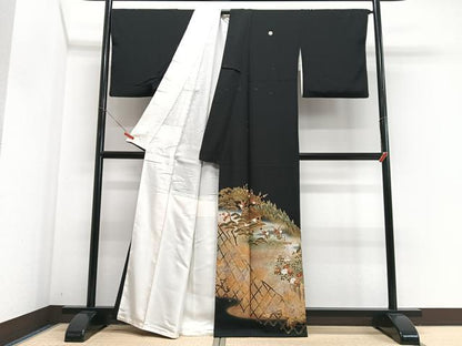 平和屋着物■五代 歌舞伎役者　坂東八十助　黒留袖　駒刺繍　衣の年輪　暈し染め　金彩　正絹　逸品　CABJ8078xe