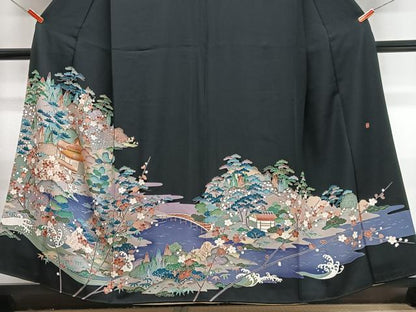 平和屋着物■豪華黒留袖　作家物　風景文　正絹　逸品　CABJ8079xe