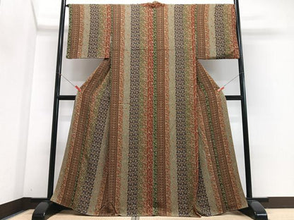 平和屋着物■上質な小紋　花唐草間道　正絹　逸品　CABJ8082xe