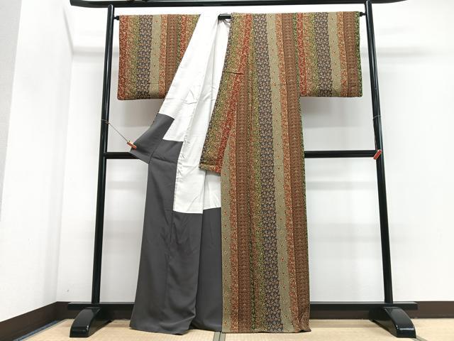 平和屋着物■上質な小紋　花唐草間道　正絹　逸品　CABJ8082xe