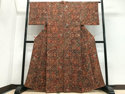 平和屋着物■上質な小紋　更紗花鳥文　鬼しぼ縮緬　正絹　逸品　CABJ8083xe