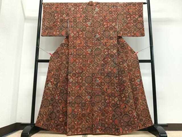平和屋着物■上質な小紋　更紗花鳥文　鬼しぼ縮緬　正絹　逸品　CABJ8083xe