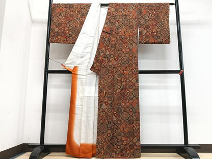 平和屋着物■上質な小紋　更紗花鳥文　鬼しぼ縮緬　正絹　逸品　CABJ8083xe