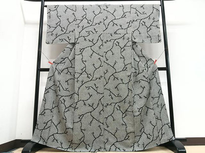 平和屋着物■上質な小紋　総絞り　幾何学文様　黒地　正絹　逸品　CABJ8086xe