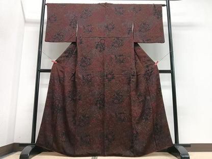平和屋着物■上質な小紋　花唐草文　鬼しぼ縮緬　正絹　逸品　CABJ8087xe