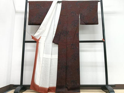 平和屋着物■上質な小紋　花唐草文　鬼しぼ縮緬　正絹　逸品　CABJ8087xe