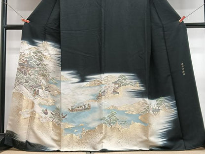 平和屋着物■豪華黒留袖　寿光織　狩野帝鑑図　暈し染め　金彩　正絹　逸品　CABJ8093xe