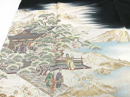 平和屋着物■豪華黒留袖　寿光織　狩野帝鑑図　暈し染め　金彩　正絹　逸品　CABJ8093xe