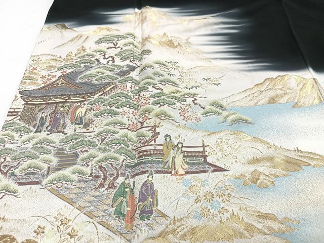 平和屋着物■豪華黒留袖　寿光織　狩野帝鑑図　暈し染め　金彩　正絹　逸品　CABJ8093xe