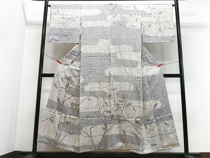 平和屋着物■訪問着　エ霞枝葉文　たたき染め　金彩　正絹　逸品　CABJ8094xe