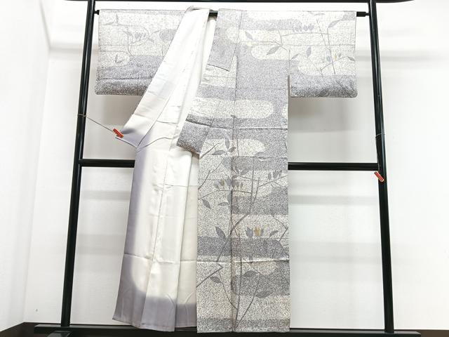 平和屋着物■訪問着　エ霞枝葉文　たたき染め　金彩　正絹　逸品　CABJ8094xe