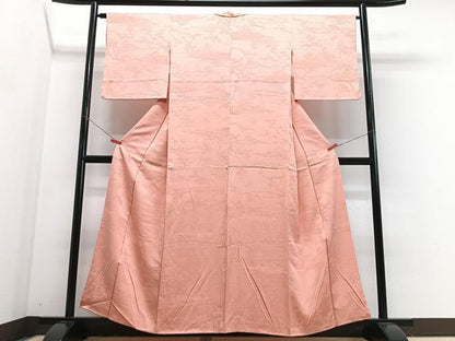 平和屋着物■上質な色無地　更紗花唐草地紋　宍色　正絹　逸品　CABJ8098xe