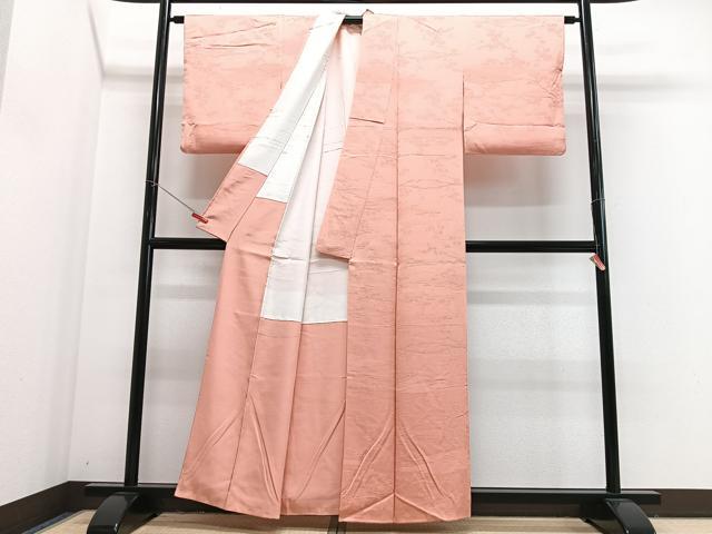 平和屋着物■上質な色無地　更紗花唐草地紋　宍色　正絹　逸品　CABJ8098xe