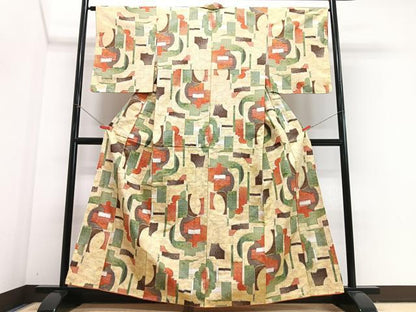 平和屋着物■上質な紬　幾何学文様　正絹　逸品　CABJ8102xe