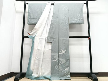 平和屋着物■訪問着　刺繍　絞り　流水飛鶴文　銀彩　正絹　逸品　CABJ8105xe