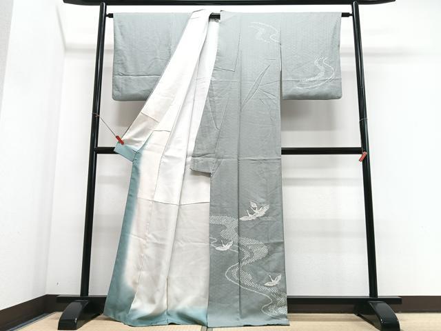 平和屋着物■訪問着　刺繍　絞り　流水飛鶴文　銀彩　正絹　逸品　CABJ8105xe