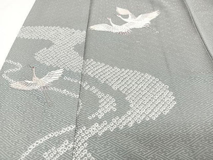 平和屋着物■訪問着　刺繍　絞り　流水飛鶴文　銀彩　正絹　逸品　CABJ8105xe