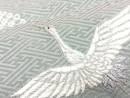 平和屋着物■訪問着　刺繍　絞り　流水飛鶴文　銀彩　正絹　逸品　CABJ8105xe