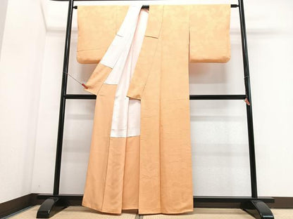 平和屋着物■上質な色無地　舞花地紋　萱草色　正絹　逸品　CABJ8106xe