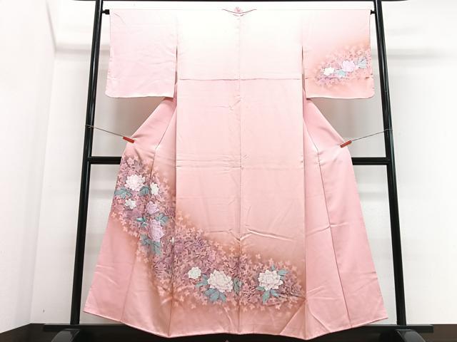 平和屋着物■訪問着　草花文　バラ　暈し染め　正絹　逸品　未使用　CABJ8111xe