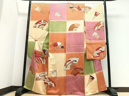 平和屋着物■豪華振袖　駒刺繍　扇文　暈し染め　金彩　正絹　逸品　CABJ8112xe