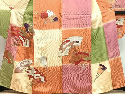 平和屋着物■豪華振袖　駒刺繍　扇文　暈し染め　金彩　正絹　逸品　CABJ8112xe
