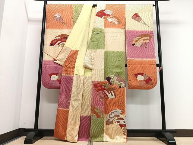 平和屋着物■豪華振袖　駒刺繍　扇文　暈し染め　金彩　正絹　逸品　CABJ8112xe