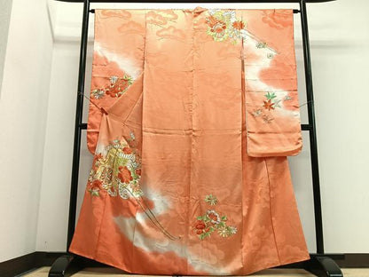 平和屋着物■豪華振袖　総刺繍　駒刺繍　御所車花文　暈し染め　金銀糸　正絹　逸品　CABJ8117xe